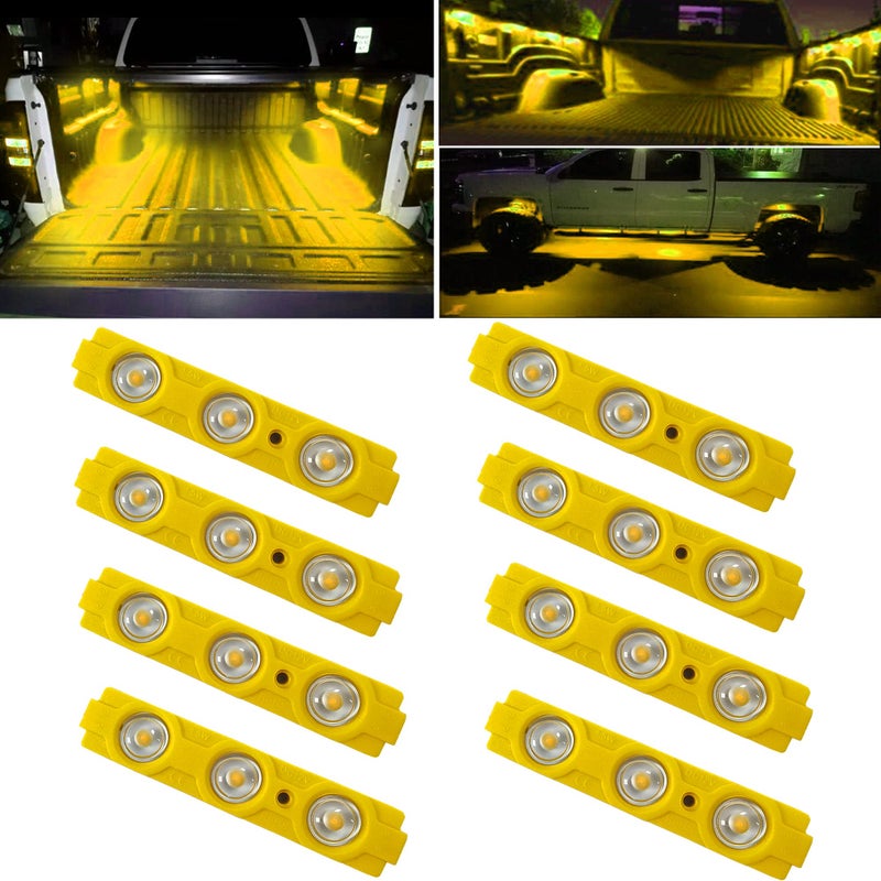 NBWDY 8PCS Yellow Led Truck Bed Lights KitPickup Bed Lighting KitRock Light with wSwitchIP68 Waterproof for Car UnderglowCargo BedFoot WellsSide MarkerRail LightRear Work Box Lighting Kit