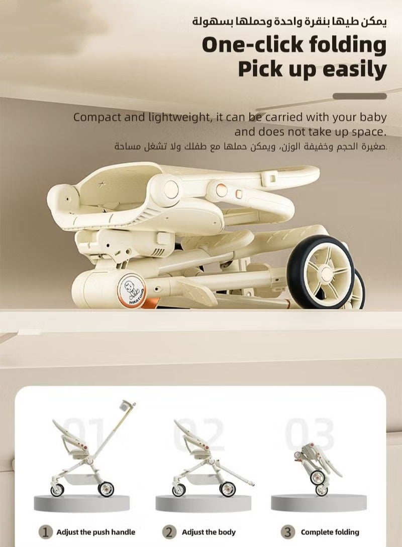 Lightweight Baby Stroller, Multifunctional Travel Cabin, One-Hand Folding Babies Strollers for Newborn, Infant, Kids with Dinner Plate, Sunshade and 175-Degree Adjustable  Reversible Reclining Seat - Image 4