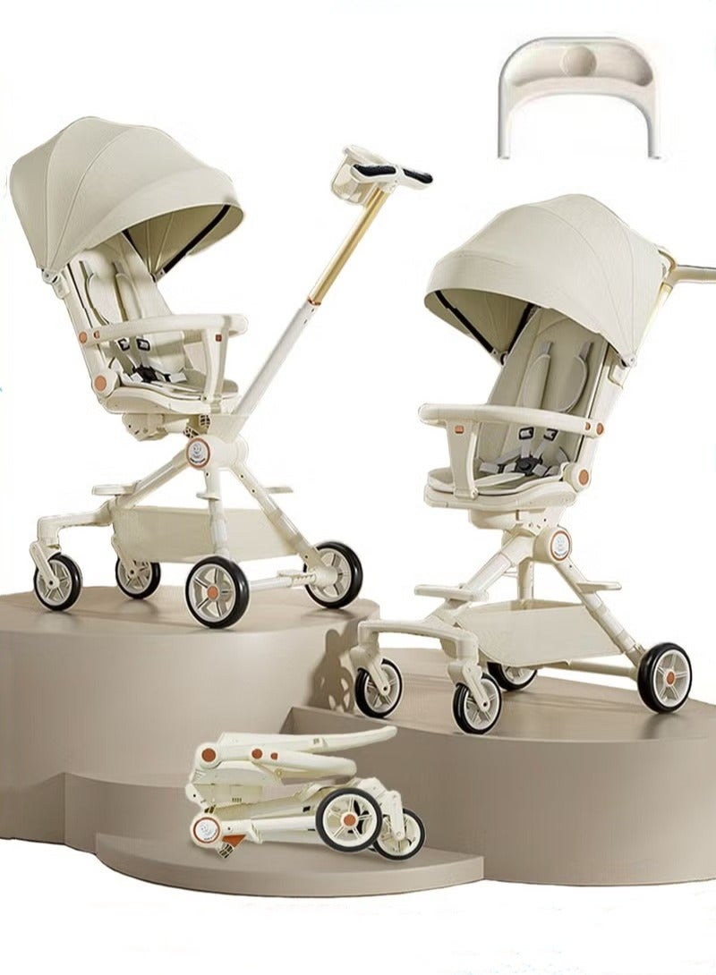 Lightweight Baby Stroller, Multifunctional Travel Cabin, One-Hand Folding Babies Strollers for Newborn, Infant, Kids with Dinner Plate, Sunshade and 175-Degree Adjustable  Reversible Reclining Seat - Image 1