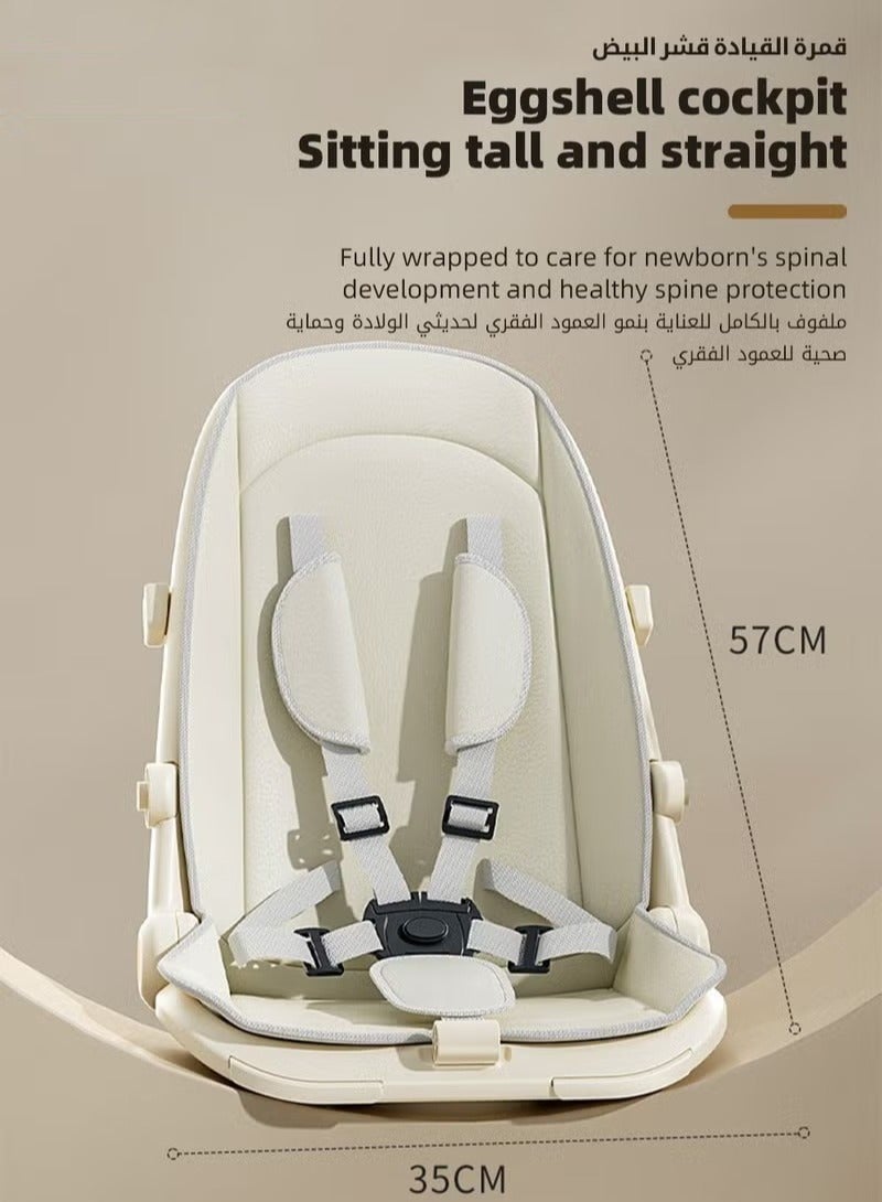Lightweight Baby Stroller, Multifunctional Travel Cabin, One-Hand Folding Babies Strollers for Newborn, Infant, Kids with Dinner Plate, Sunshade and 175-Degree Adjustable  Reversible Reclining Seat - Image 5