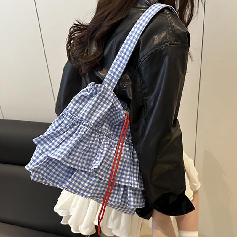 Red Plaid Crossbody Bag Lightweight Canvas Tote Multi Use Design For Women Men Office Travel - Image 3