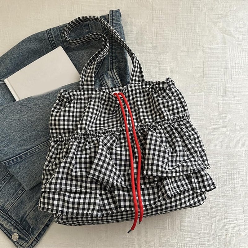 Red Plaid Crossbody Bag Lightweight Canvas Tote Multi Use Design For Women Men Office Travel - Image 4
