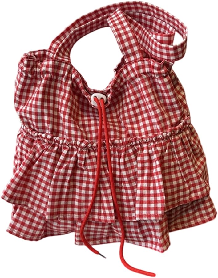 Red Plaid Crossbody Bag Lightweight Canvas Tote Multi Use Design For Women Men Office Travel - Image 1
