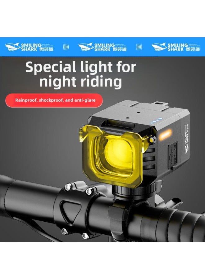 Smiling Shark Outdoor Multifunctional Night Riding Light Large Floodlight With Output Bicycle Light Easy To Install Red And Blue Flash Riding Light-Color:Qx-d427 Black Multifunctional Outdoor Cycling Light-single Light