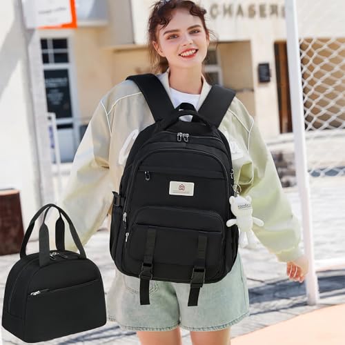 Hidds School Backpack for Teen Girls Women College Laptop Backpacks 3 Pcs Kids Cute Bookbag Set with Lunch Box Pencil Case Elementary Middle High School Bag Students Backpack Set Travel DaypackBlack - Image 3
