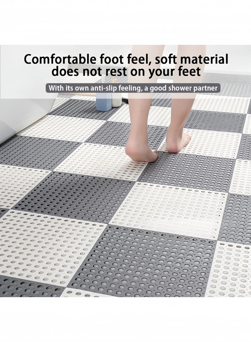 جيجيرو سجادة أرضية مانعة للانزلاق، سجاد حمام، بلاط أرضيات تصريف متشابك، عبوة من 12 سجادة حمام مربعة متداخلة مع فتحات تصريف، سجادة وسادة متداخلة مع بلاط أرضيات تصريف 30*30 سم - Image 5