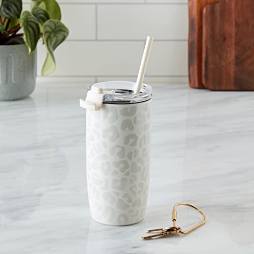 Simple Modern Travel Coffee Mug Tumbler with Flip Lid | Reusable Insulated Stainless Steel Cold Brew Iced Coffee Cup Thermos | Gifts for Women Men Him Her | Voyager Collection | 16oz | Cream Leopard - Image 2