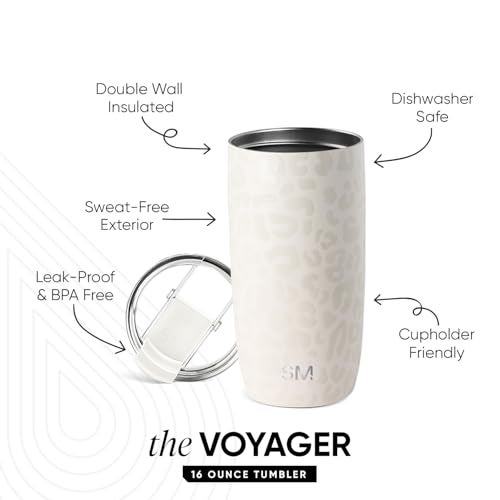 Simple Modern Travel Coffee Mug Tumbler with Flip Lid | Reusable Insulated Stainless Steel Cold Brew Iced Coffee Cup Thermos | Gifts for Women Men Him Her | Voyager Collection | 16oz | Cream Leopard - Image 4