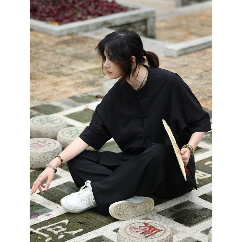 New Chinese Style Shirt Chinese-Tung Suit Men'S And Women'S Summer Hemp Cotton Handsome Chinese Style Retro Five-Point Sleeve Shirt Tang Suit - Image 4