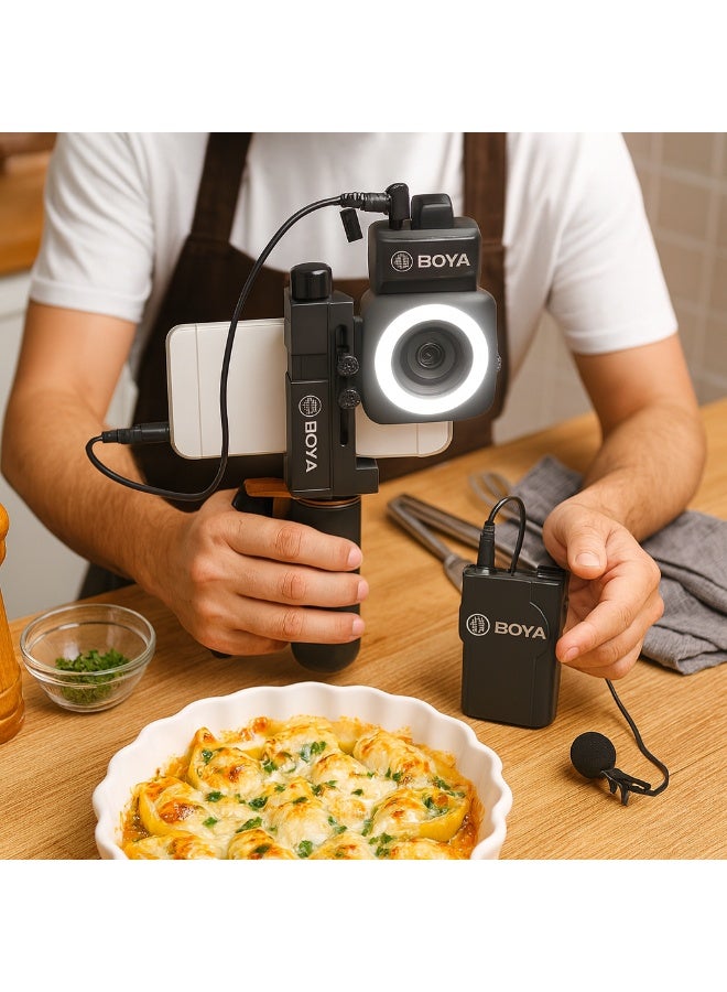 بويا طقم تصوير احترافي BOYA SmartCine W1 شامل ميكروفون لاسلكي وعدسة وإضاءة LED وحامل للهاتف لتصوير الفيديوهات بدقة عالية – لون اسود - Image 4