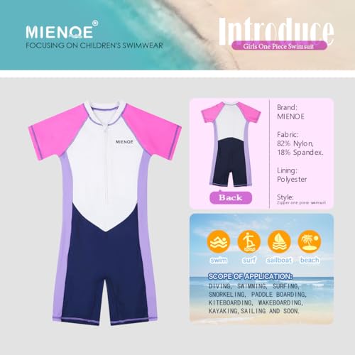 MIENOE Girls One Piece Swimsuit Kid Water Sport Short Rash Guard UPF 50+ Sun Protection Bathing Suit Size 8-9 Years White - Image 3