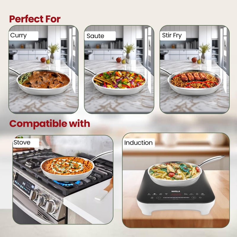 Kuber Industries Kuber Industries 1.5L Aluminium Triply Frying Pan | Kadai for Cooking with Handle & Lid | Deep Fry Cookware Wok for Kitchen | Gas & Induction Base Cooking Chinese Karahi | Silver  - Image 5