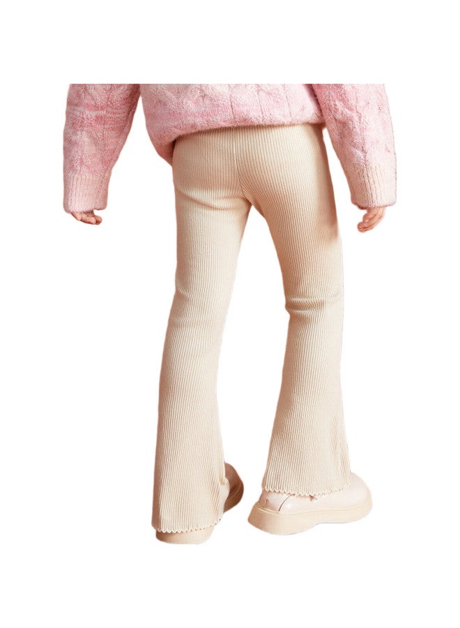 Ask Junior Girls' Pants, Autumn Knitted Trousers, Floral Decoration, Casual Pants, Baby Sweatpants, Beige, Size 120 - Image 2