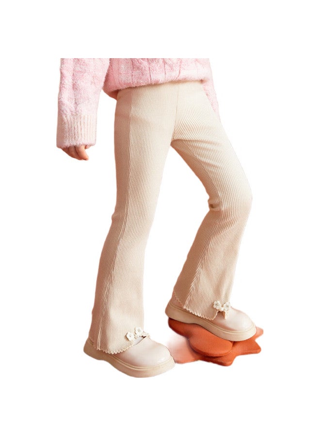 Ask Junior Girls' Pants, Autumn Knitted Trousers, Floral Decoration, Casual Pants, Baby Sweatpants, Beige, Size 120 - Image 3