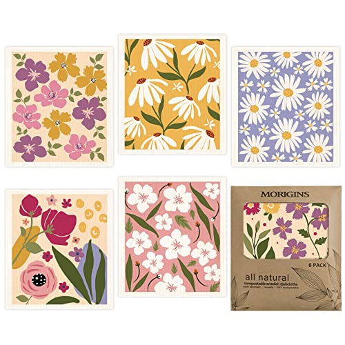 Morigins Swedish Dishcloths for Kitchen 6 Pack Flowers Cellulose Sponge Cloths Non Scratch Reusable Paper Towels No Odor, Biodegradable and Reusable Kitchen Dish Rags (Wildflowers) - Image 1