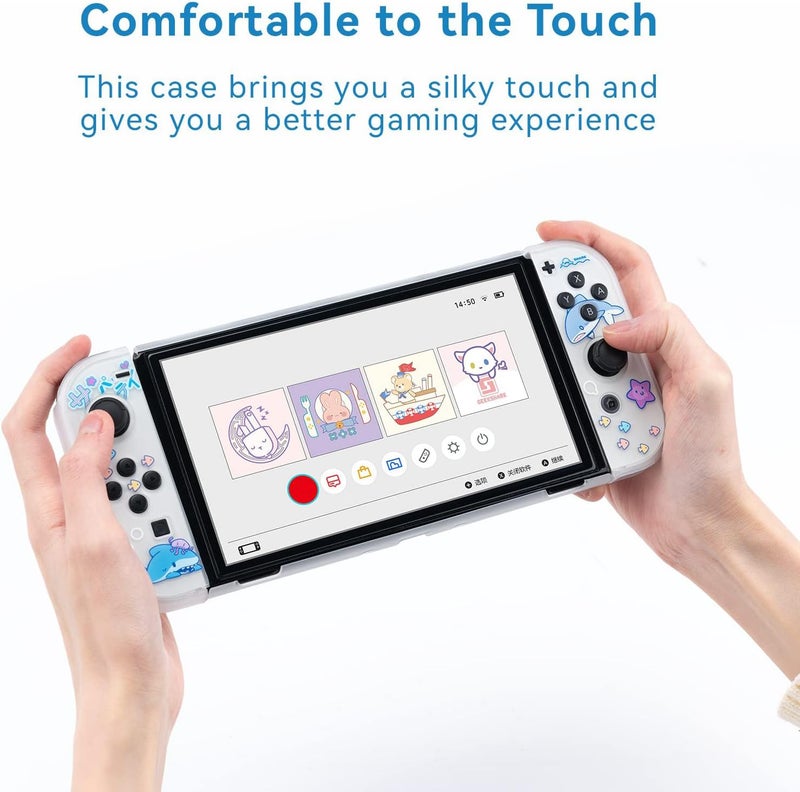 GeekShare حافظة الواقية النحيفة، متوافقة مع وحدة التحكم Switch OLED، توفر حماية ضد الصدمات ومنع الخدوش لجهاز Switch OLED - Shark Party - Image 5