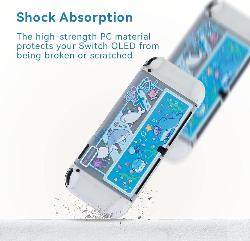 GeekShare حافظة الواقية النحيفة، متوافقة مع وحدة التحكم Switch OLED، توفر حماية ضد الصدمات ومنع الخدوش لجهاز Switch OLED - Shark Party - Image 3