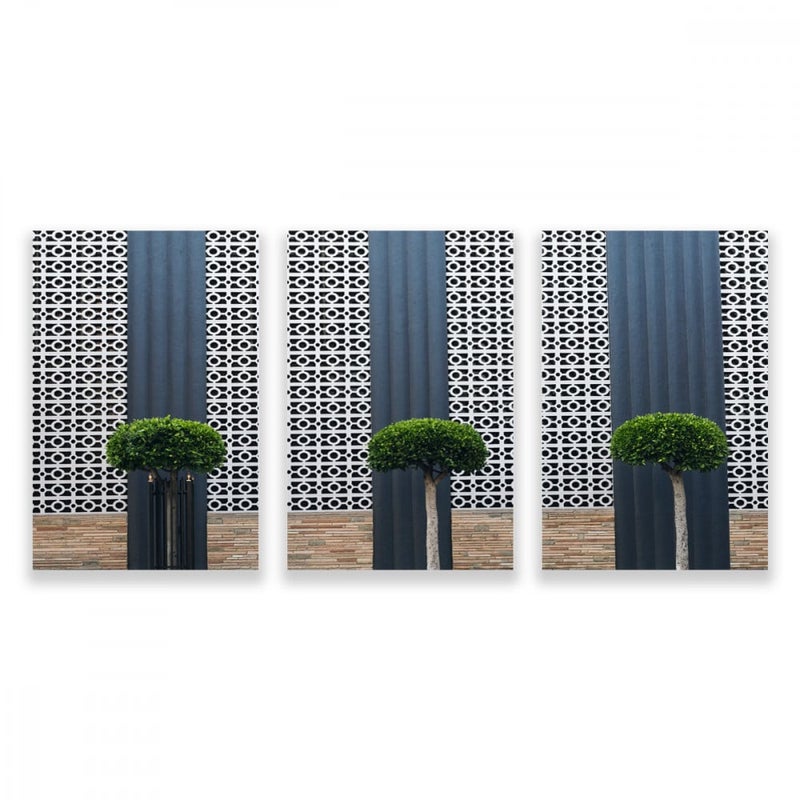 Marktna Three modern canvas paintings with a decorative plant design and a hollow frame, measuring (150×70), three pieces - Image 1