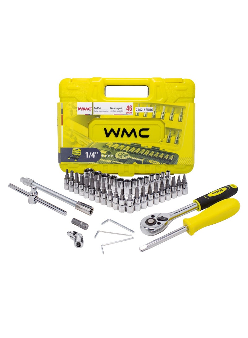 WMC TOOLS 53pcs1/4-Inch WMC TOOLS Car Repair Tool CrV Ratchet Wrench Drive Socket Set Socket Wrench Set in Plastic Carrying Case - Image 1