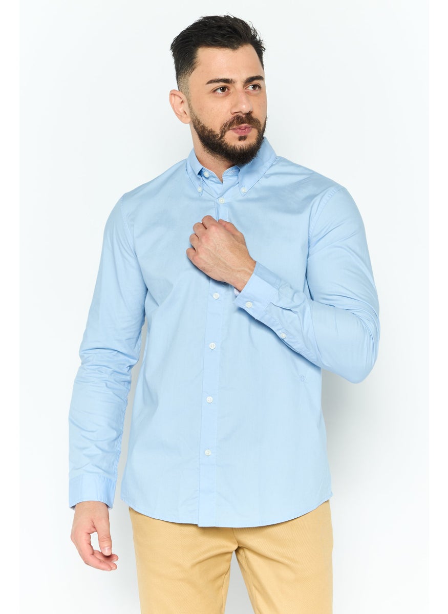 ESPRIT Men Regular  Fit Solid Long Sleeve Casual Shirt, Light Blue  - Image 1