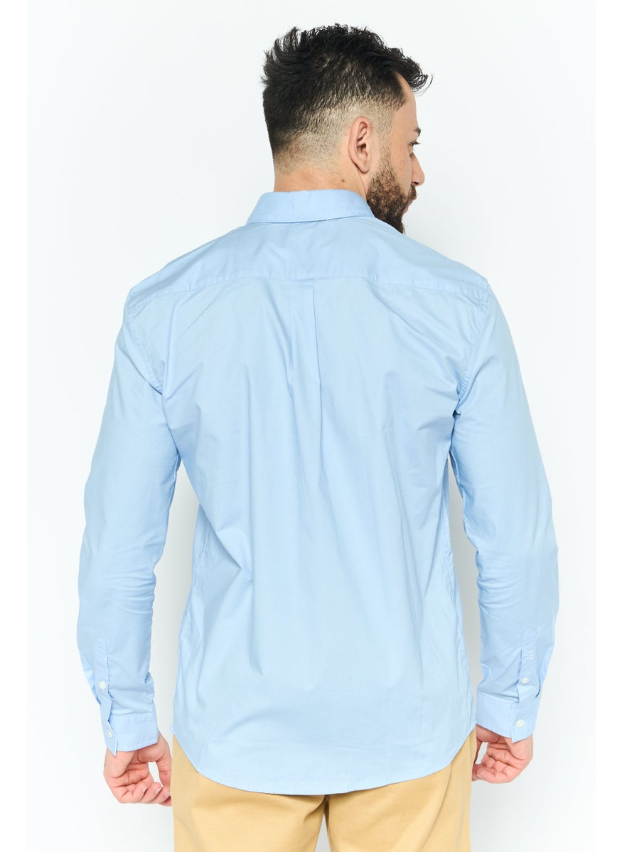 ESPRIT Men Regular  Fit Solid Long Sleeve Casual Shirt, Light Blue  - Image 2