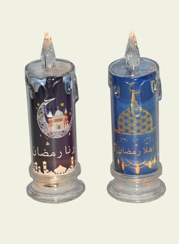 2 pieces Ramadan Battery LED Tea Light Candle Crystal/Clear 7X19 CM - Image 1
