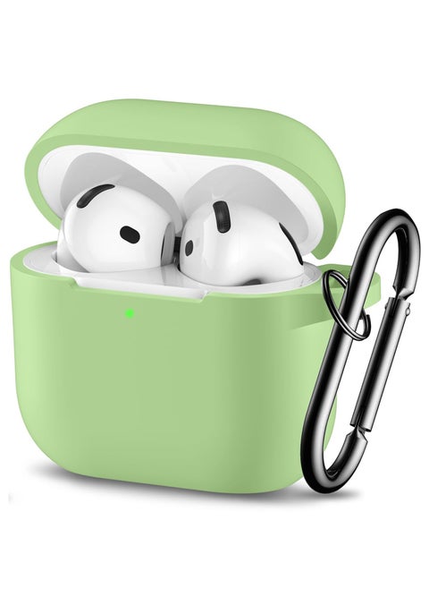 غطاء حافظة AirPods 4 AirPods 4 مع سلسلة مفاتيح واقية لكامل الجسم مقاومة للصدمات من السيليكون الناعم اللطيف متوافق مع حافظة AirPods الجيل الرابع 2024 للنساء والرجال LED أمامية باللون الأخضر المرئي