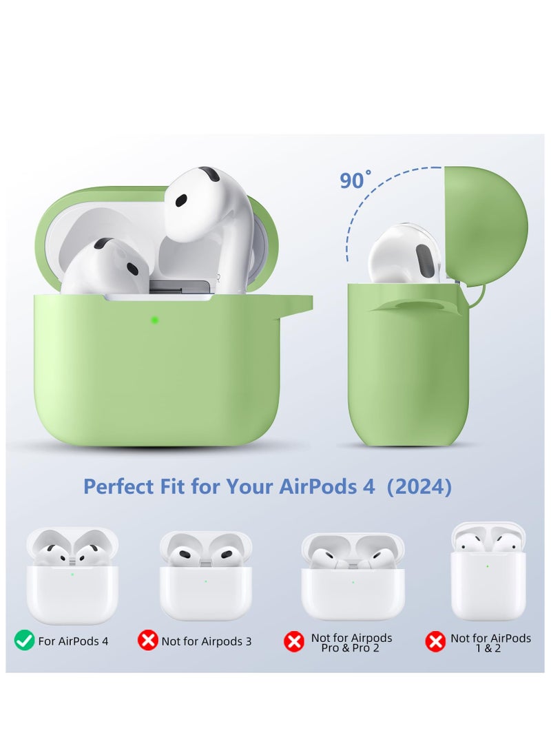 سزوكست - غطاء حافظة AirPods 4 AirPods 4 مع سلسلة مفاتيح واقية لكامل الجسم مقاومة للصدمات من السيليكون الناعم اللطيف متوافق مع حافظة AirPods الجيل الرابع 2024 للنساء والرجال LED أمامية باللون الأخضر المرئي - Image 1
