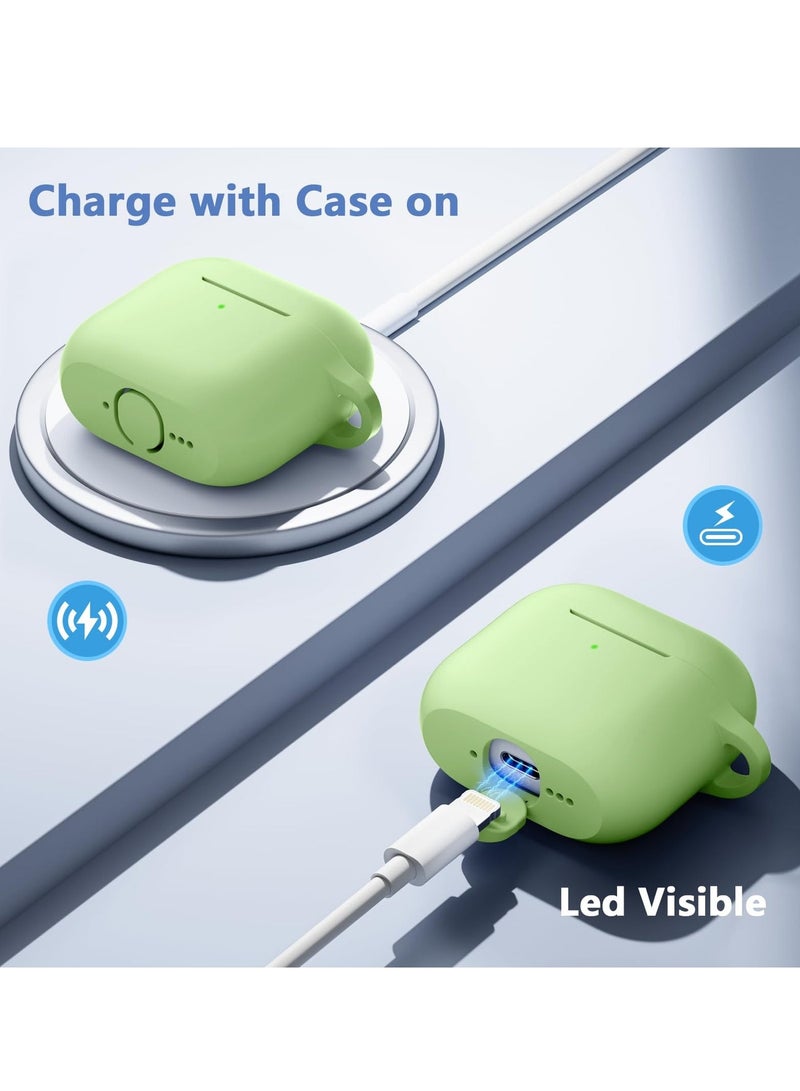 سزوكست غطاء حافظة AirPods 4 AirPods 4 مع سلسلة مفاتيح واقية لكامل الجسم مقاومة للصدمات من السيليكون الناعم اللطيف متوافق مع حافظة AirPods الجيل الرابع 2024 للنساء والرجال LED أمامية باللون الأخضر المرئي - Image 4
