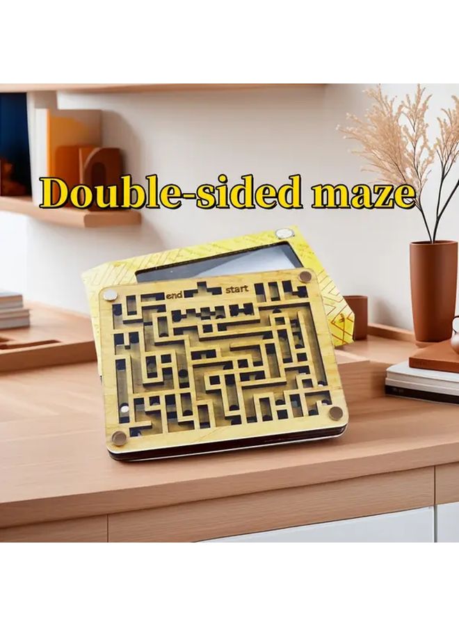 لعبة متاهة الكرة الخشبية المزدوجة الجوانب لغز محير للعقل للهدايا والحفلات - Image 3