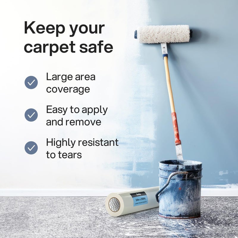 Kenley Carpet Protection Film - Self Adhesive Plastic Carpet Protector Film - Heavy Duty Shield Covering for Stairs Floor Runner Surface - Puncture & Water Resistant Sticky Protection Roll (24"x200') - Image 2