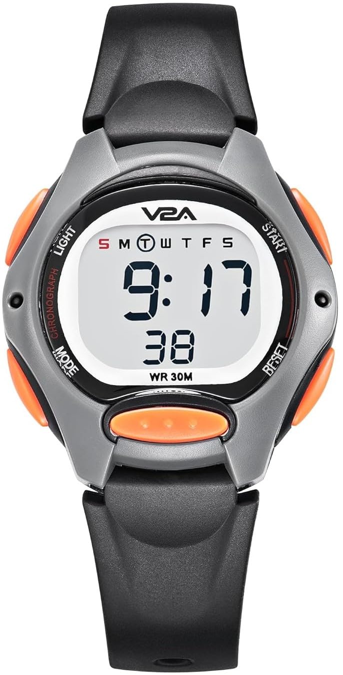 V2A Digital Watch for Boys Kids Between 3 to 10 Years of Age Multi-Functional 30 M Waterproof Digital Sports Stainless Steel Watches for Boys| Watch for Kids age 3 5 6 7 8 (Grey Case and Black Band) - Image 1