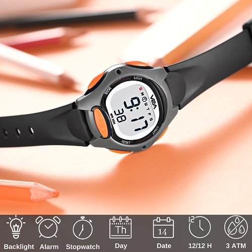 V2A Digital Watch for Boys Kids Between 3 to 10 Years of Age Multi-Functional 30 M Waterproof Digital Sports Stainless Steel Watches for Boys| Watch for Kids age 3 5 6 7 8 (Grey Case and Black Band) - Image 2
