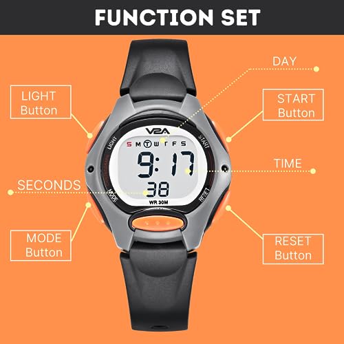 V2A Digital Watch for Boys Kids Between 3 to 10 Years of Age Multi-Functional 30 M Waterproof Digital Sports Stainless Steel Watches for Boys| Watch for Kids age 3 5 6 7 8 (Grey Case and Black Band) - Image 5
