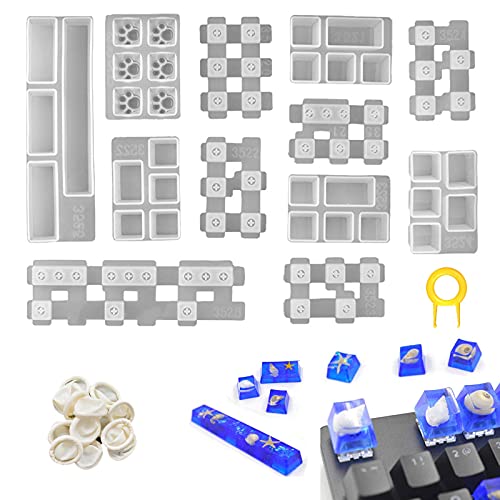 Aulufft Resin Keycaps Mold, Aulufft 1 Set Keycaps Mold DIY Crystal Casting Key Cap Silicone Mold with Key Puller and Finger Cover for Mechanical Gaming Keyboards Crafts Handmade Making Tools - Image 2