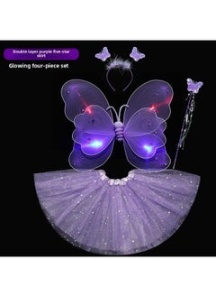 Children's Day Little Girl Baby Back Headwear Luminous Light Butterfly Wings Skirt Fantastic Fairy Table Performance Costume-Color:Purple Light Butterfly + Light Skirt