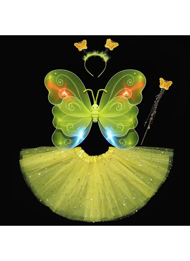 Generic - Children's Day Little Girl Baby Back Headwear Luminous Light Butterfly Wings Skirt Fantastic Fairy Table Performance Costume-Color:Purple Light Butterfly + Light Skirt - Image 1