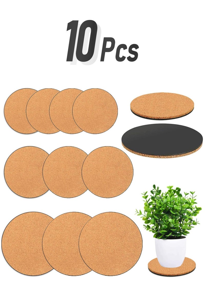 Excefore 10 Pack Cork Plant Coasters, 4/6/8 Inch Cork Plant Mats, DIY Plant Coasters for House Plants Indoors (Nude & Black)  - Image 1