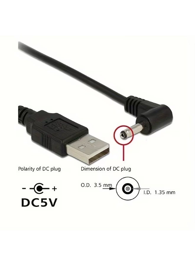 HMC 90 Degree Right Angle USB to DC 3.5mm X 1.35mm Barrel Jack 5V Power Cable (1m, Black) - Image 4