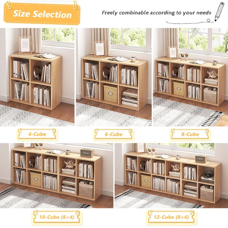 NELYE 4 Cube Organizer Bookcase - Fabric Storage Bins Container, Open Shelf Simple Compartments Bookshelf, Oak - Image 5