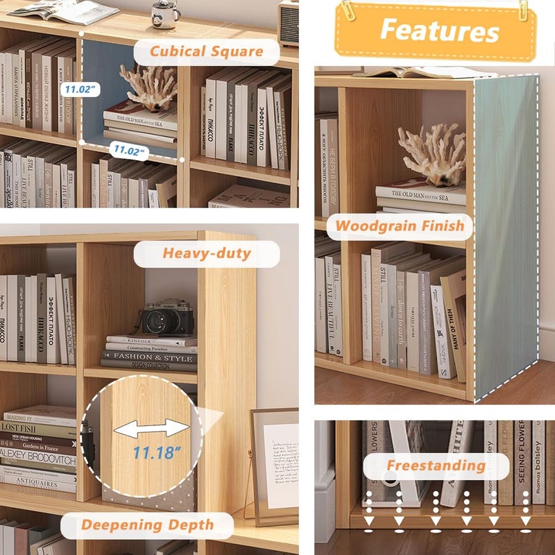 NELYE 4 Cube Organizer Bookcase - Fabric Storage Bins Container, Open Shelf Simple Compartments Bookshelf, Oak - Image 2