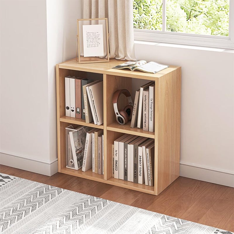 NELYE 4 Cube Organizer Bookcase - Fabric Storage Bins Container, Open Shelf Simple Compartments Bookshelf, Oak - Image 1