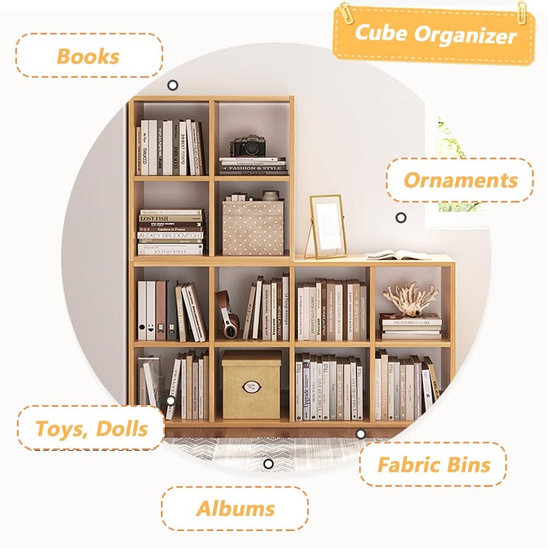 NELYE 4 Cube Organizer Bookcase - Fabric Storage Bins Container, Open Shelf Simple Compartments Bookshelf, Oak - Image 3
