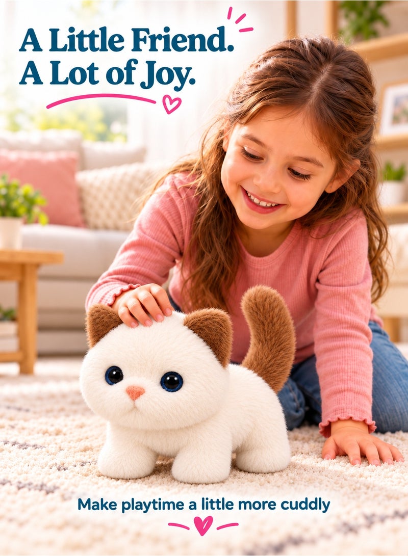 لعبة قطة قطيفة تفاعلية تمشي وتصدر أصوات المواء مع حركة الرأس والذيل، تعمل بالبطاريات، أبيض، لعمر 3 سنوات فأكثر - Image 4