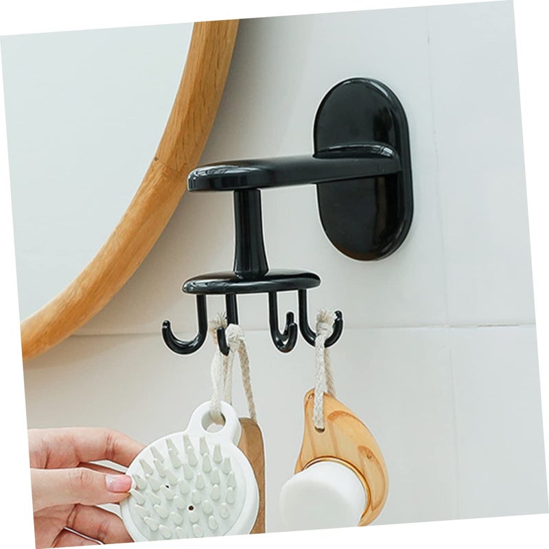 Wall Mounted Rotating Hook 8 Claw Utensil Hanger No Nails For Kitchen Bathroom Black - Image 3