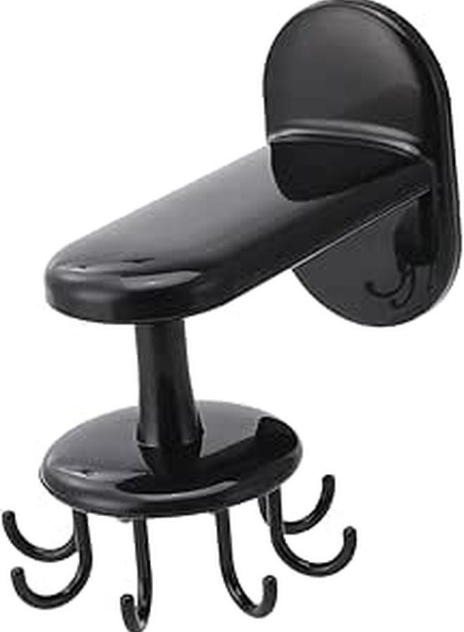Wall Mounted Rotating Hook 8 Claw Utensil Hanger No Nails For Kitchen Bathroom Black - Image 1