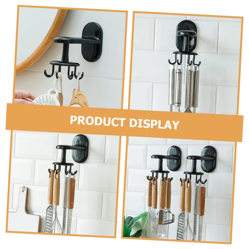 Wall Mounted Rotating Hook 8 Claw Utensil Hanger No Nails For Kitchen Bathroom Black - Image 4