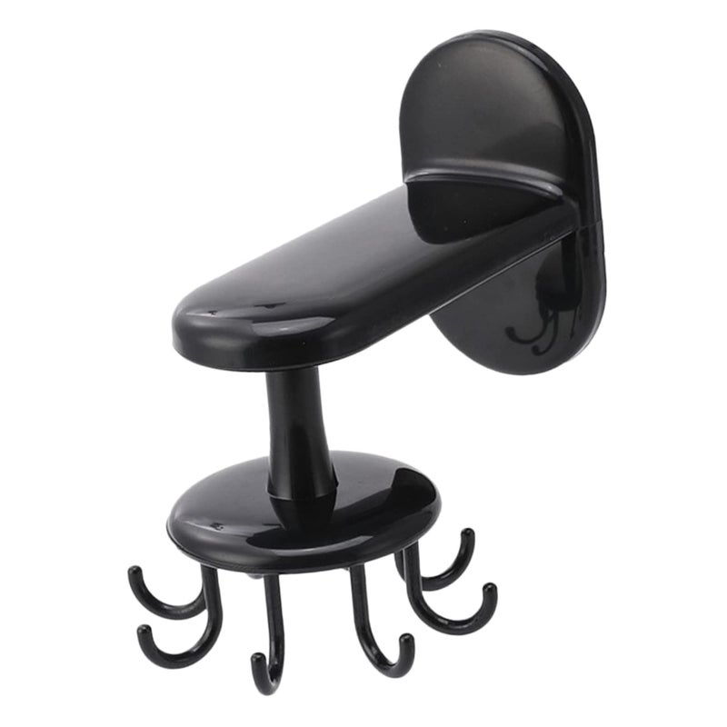 Wall Mounted Rotating Hook 8 Claw Utensil Hanger No Nails For Kitchen Bathroom Black - Image 2