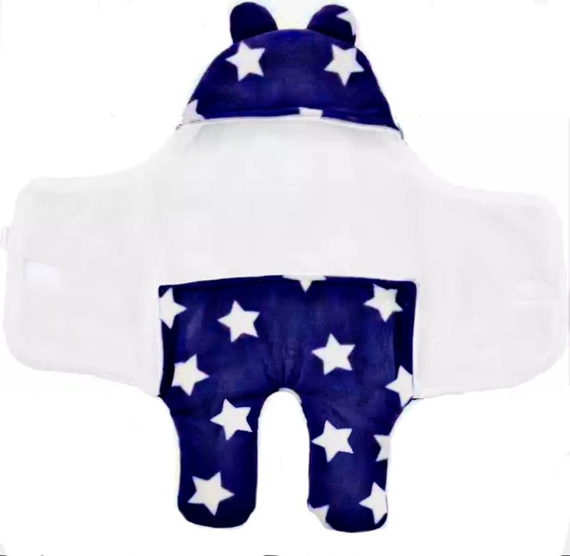 First Kick Baby Blankets New Born Pack of Hooded Star Wrapper Durable Fleece Polyester for Baby Boys and Baby Girls Navy Blue Stars - Image 3
