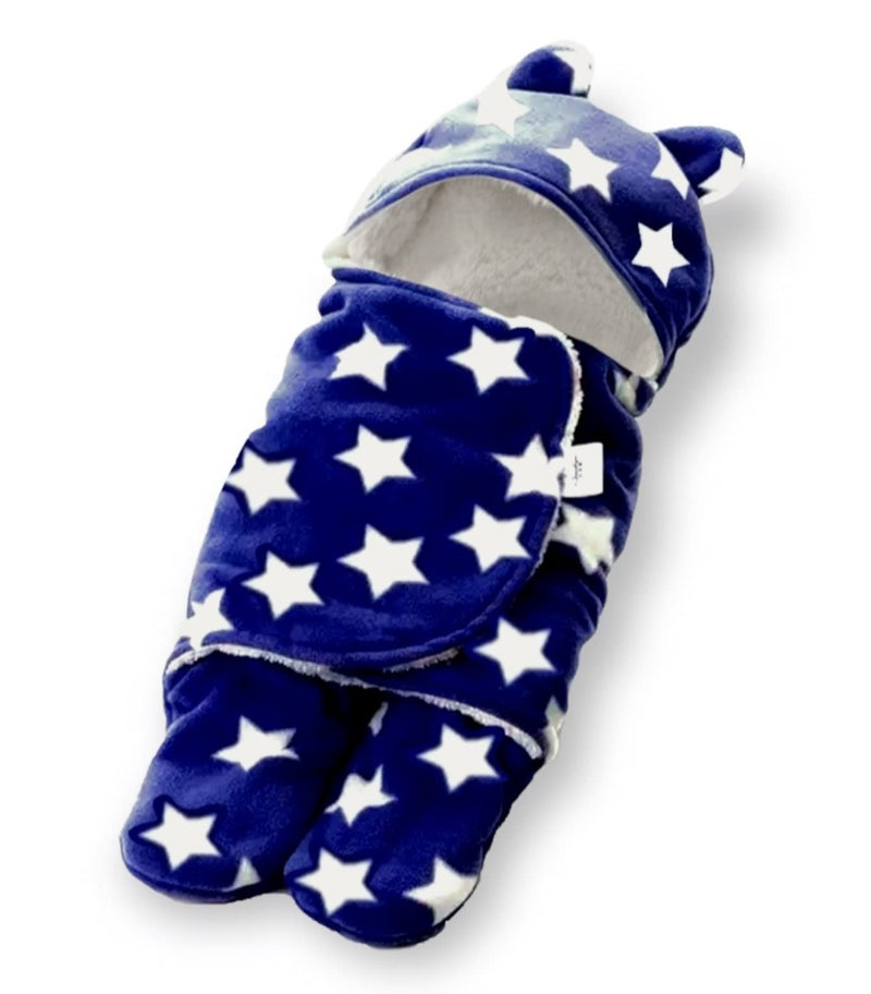 First Kick Baby Blankets New Born Pack of Hooded Star Wrapper Durable Fleece Polyester for Baby Boys and Baby Girls Navy Blue Stars - Image 1